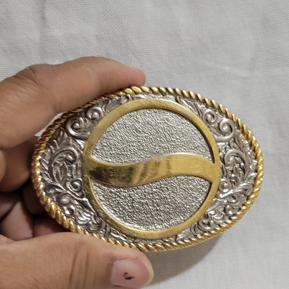 Vintage OC Tanner Solid Brass Belt Buckle Silver and Gold Tone